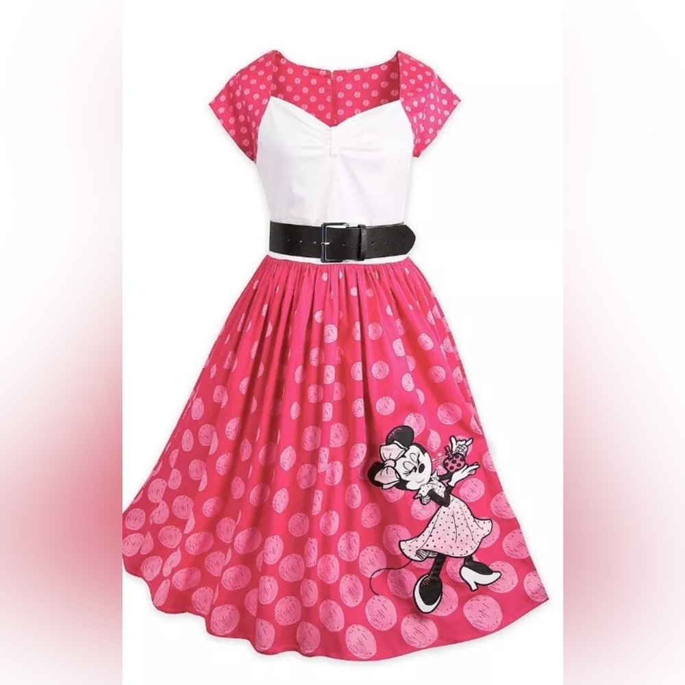 Disney Pink and White Minnie Mouse Polka Dot Midi Dress